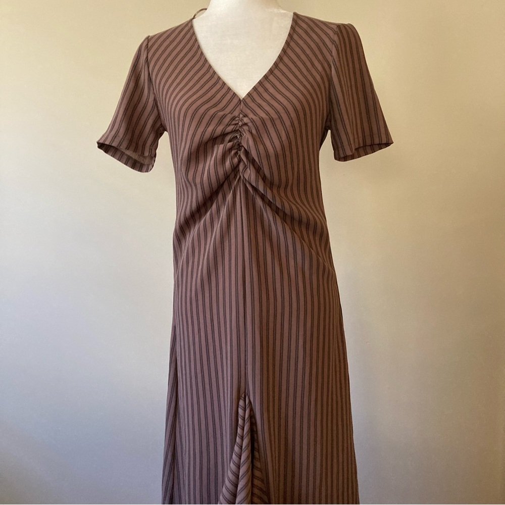 NWT Zara Striped Midi Dress Brown S